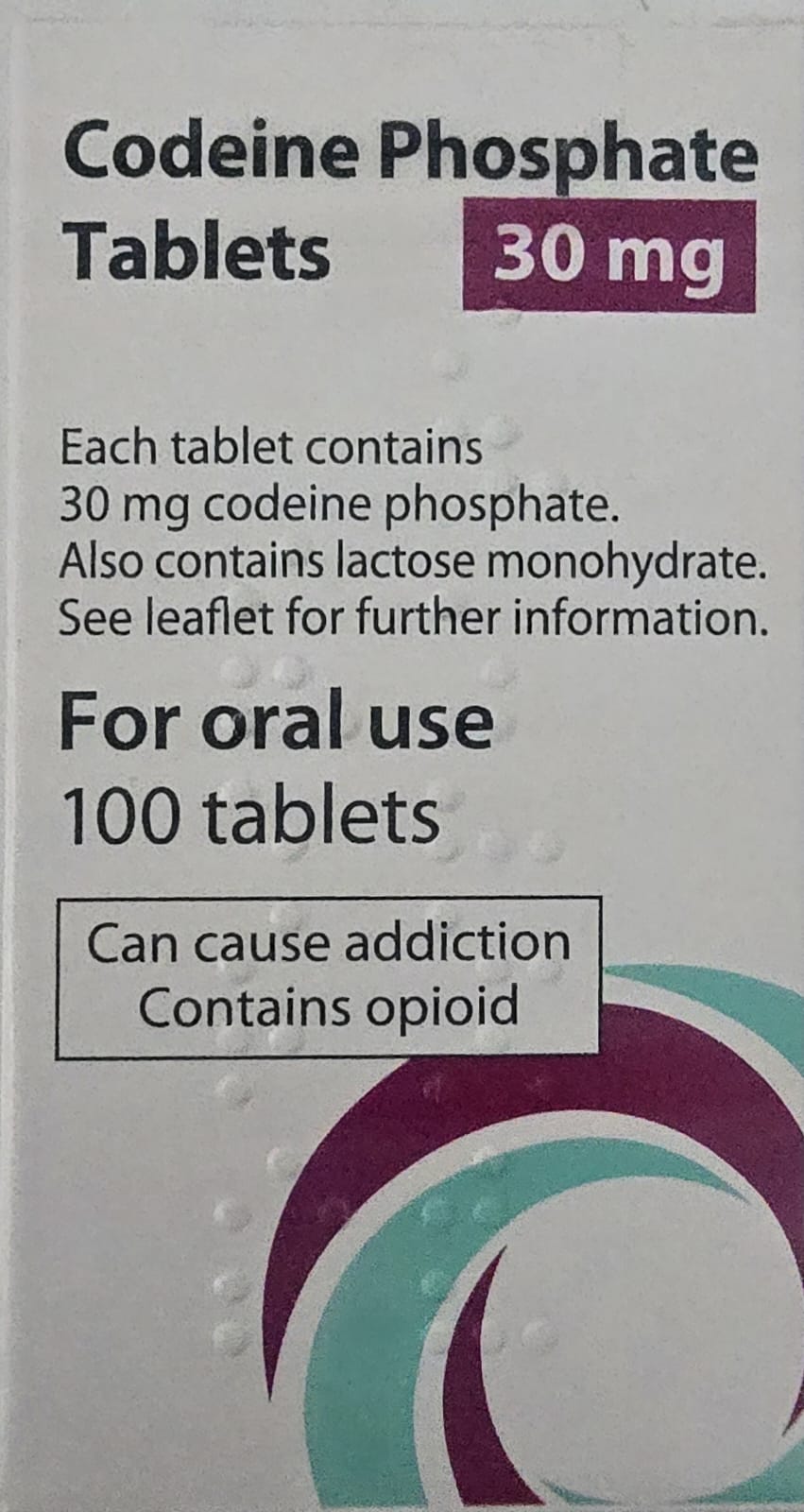 Codeine Phosphate 30mg - 100 Tablets